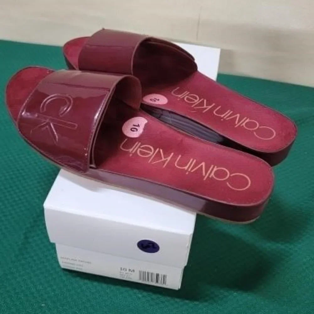 Calvin Klein Red Patent Slides Sandals size 10